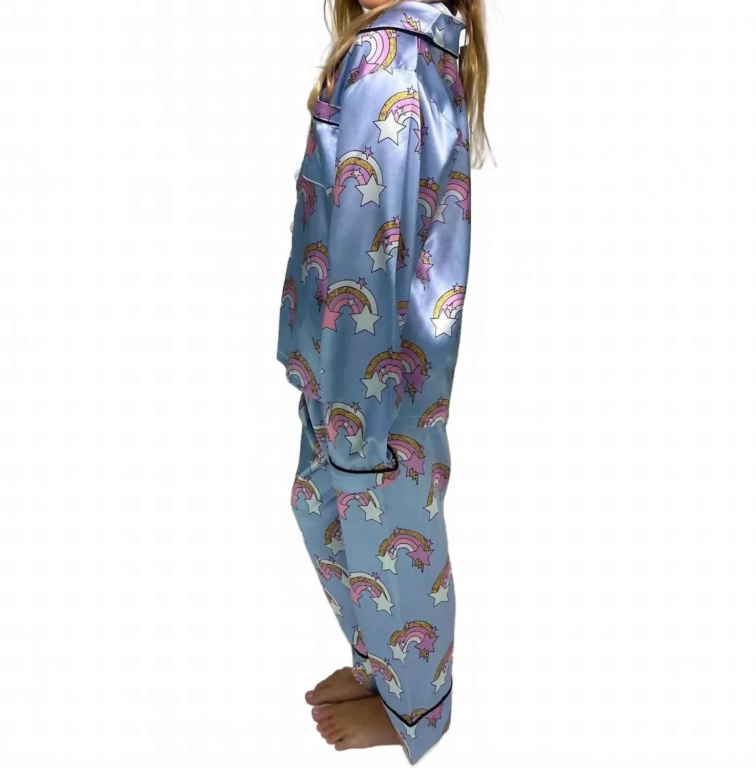Детский пижамный комплект с принтом Rainbow & Stars Silky Set Mini Dreamers, синий — фото 2