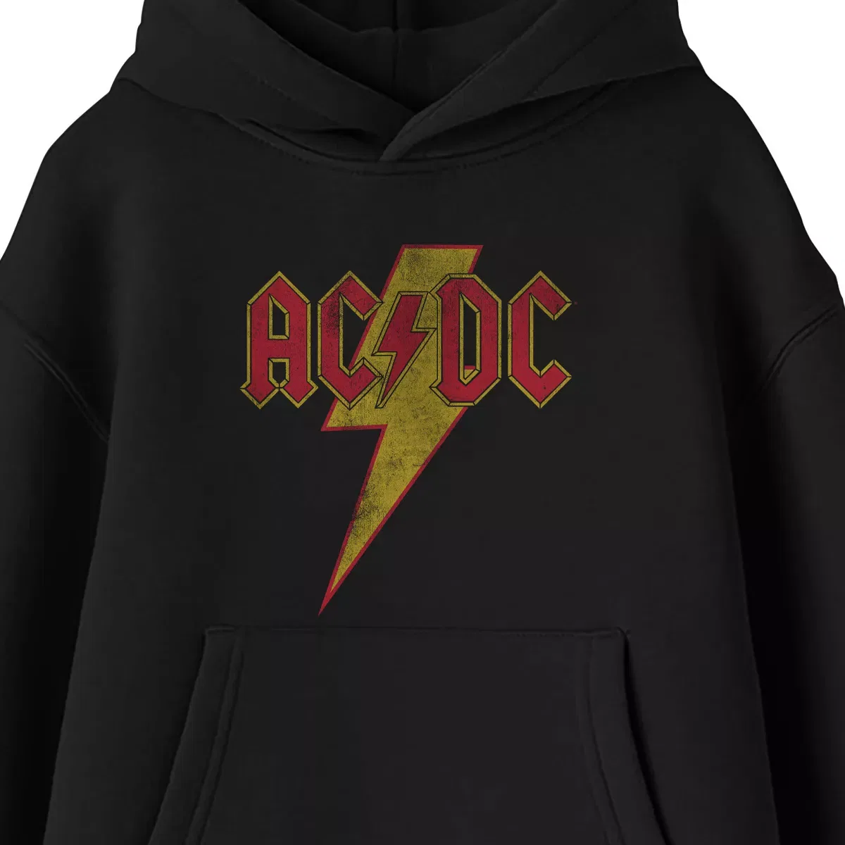 Детский худи с длинным рукавом с принтом ACDC Lightning Bolt Logo, AC/DC, Black — фото 2