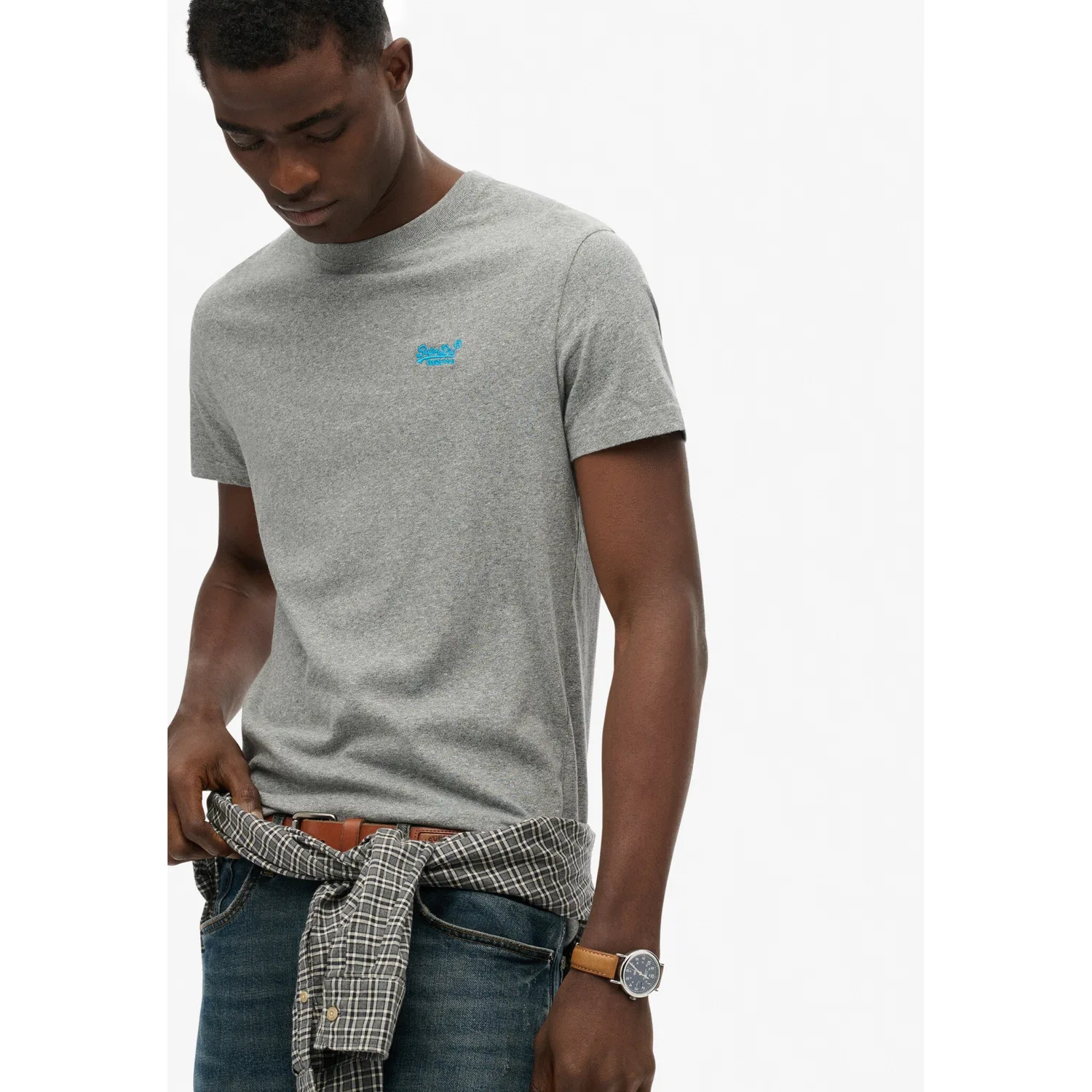 Детская хлопковая футболка с круглым вырезом Superdry, Grey Marl/Blue — фото 2