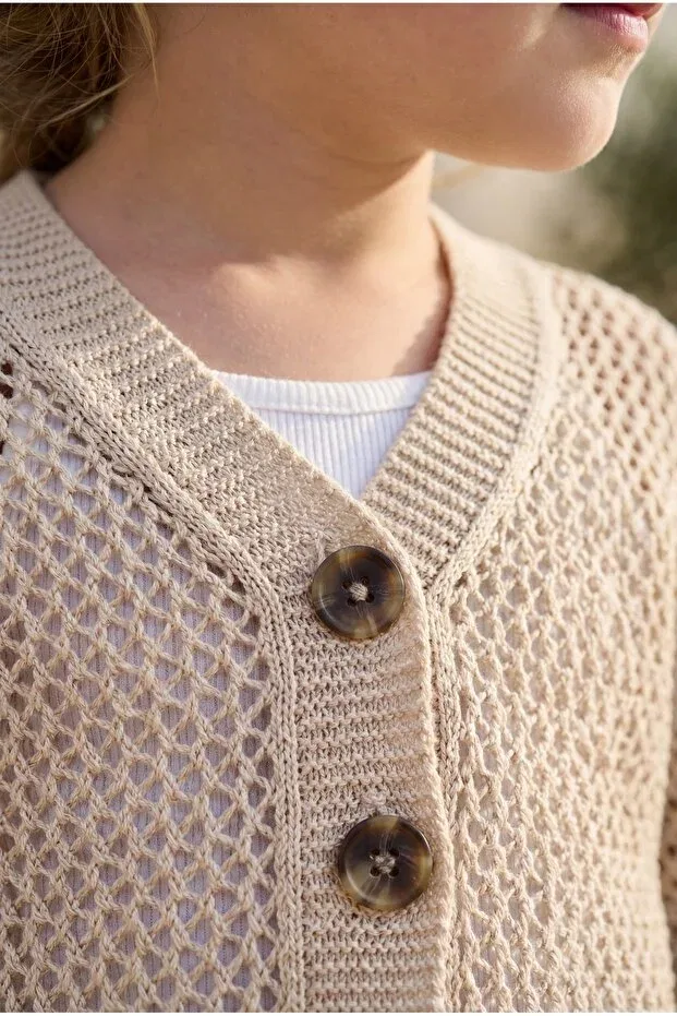 Детское для девочек кардиган с кружевным узором Babily, Beige — фото 4