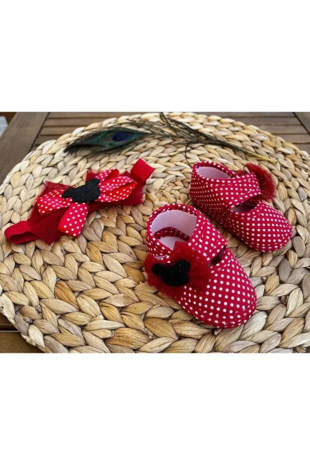 Детские пинетки для девочек с принтом Mickey Mouse Red Polka Dot Bandana Baby Girl Booties Shoes Anne Dokunuşu Gibi Kuzum Bebe, Red Mickeymousa