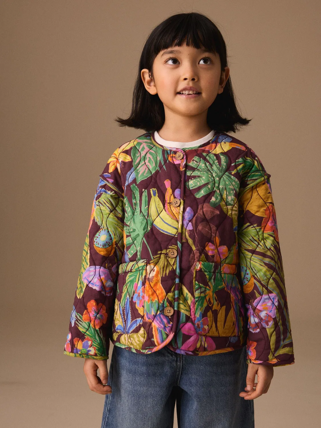 Куртка стеганая Bright Jungle Print Next, яркий джунглевый принт