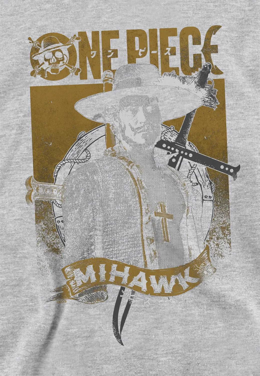 Детский худи с принтом Mihawk Etched Portrait, One Piece, Grey — фото 2