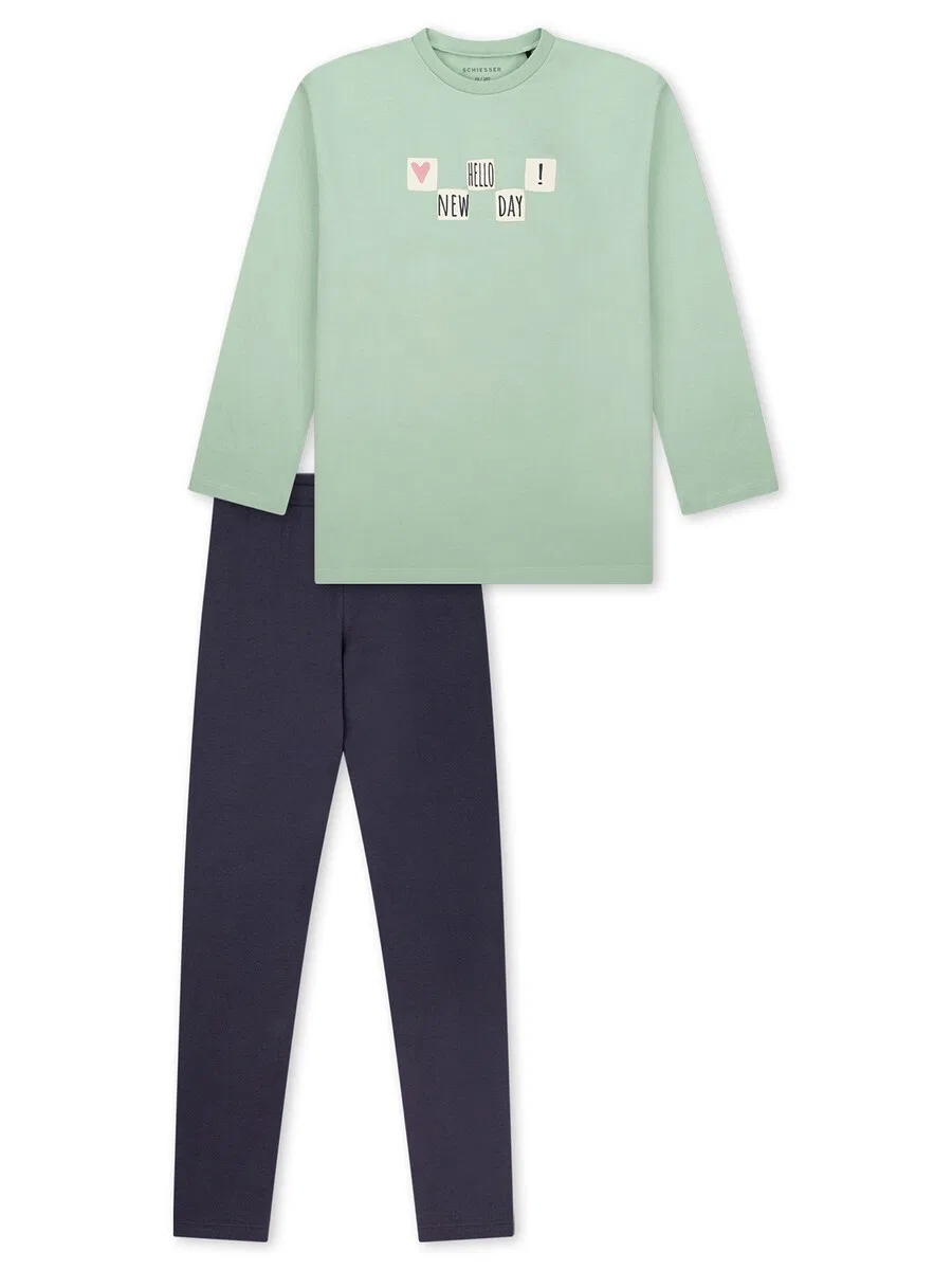 Пижама SCHIESSER «Ночная одежда» темно-синего и пастельно-зеленого цвета