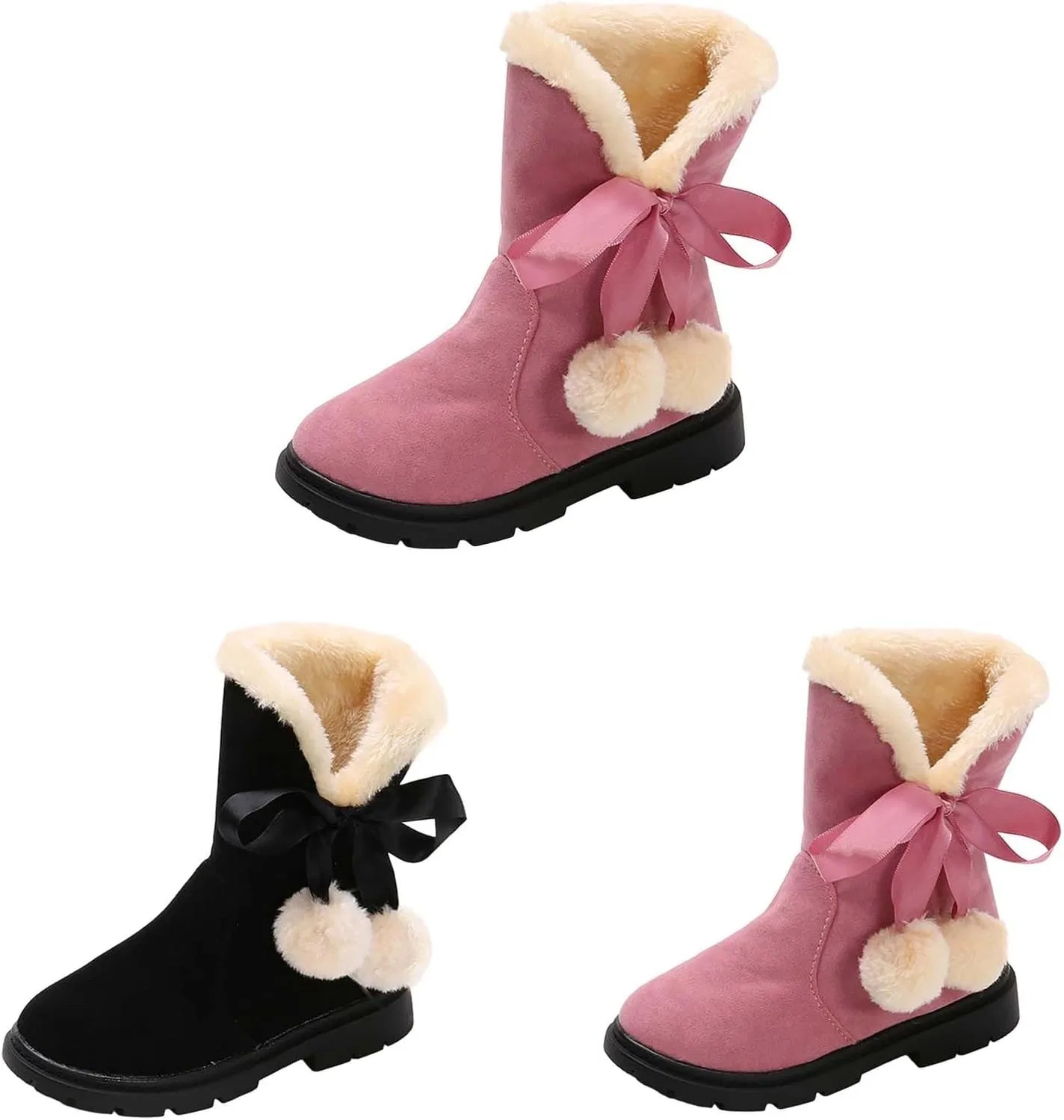 Детские зимние сапоги для девочек с бантом Princess Mid-Calf Bowknot Booties, Pink — фото 3