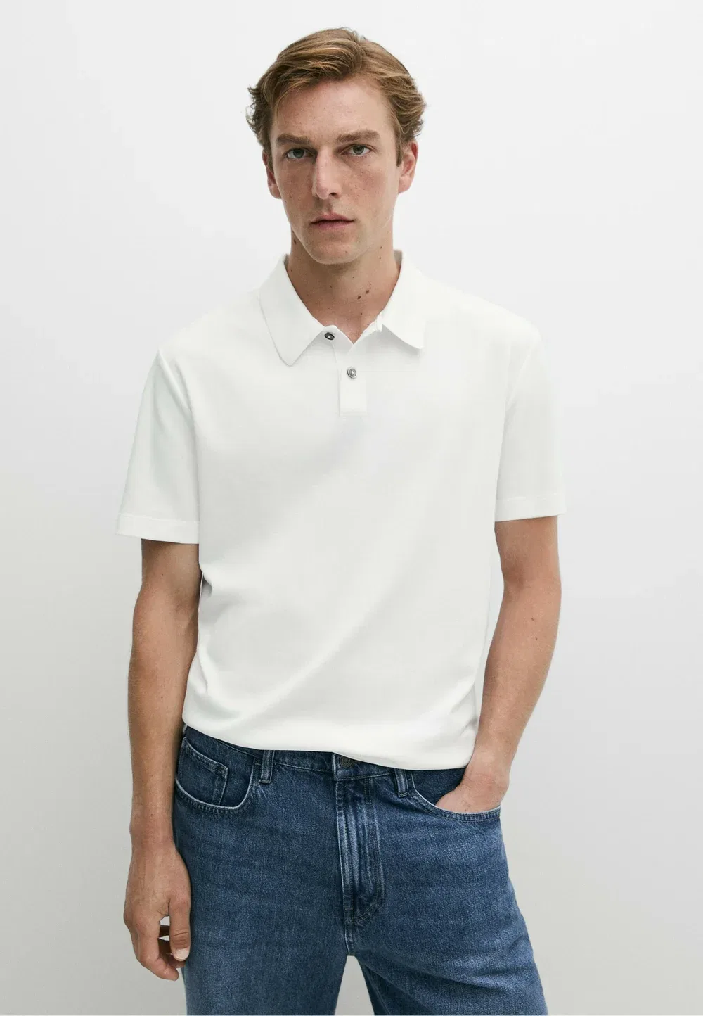 Поло с коротким рукавом из 100% хлопка - рубашка поло Massimo Dutti, White