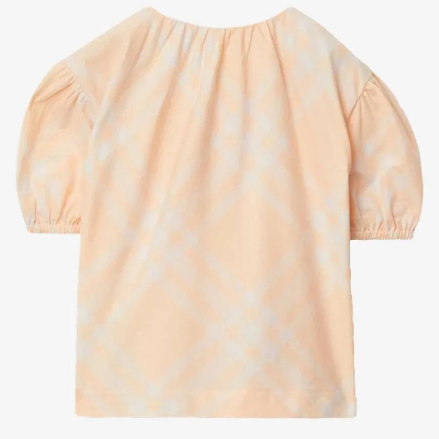 Блуза хлопковая Toddler Sheryl Check Cotton Blouse Burberry, Pstl Peach Ip Chk Cn — фото 2