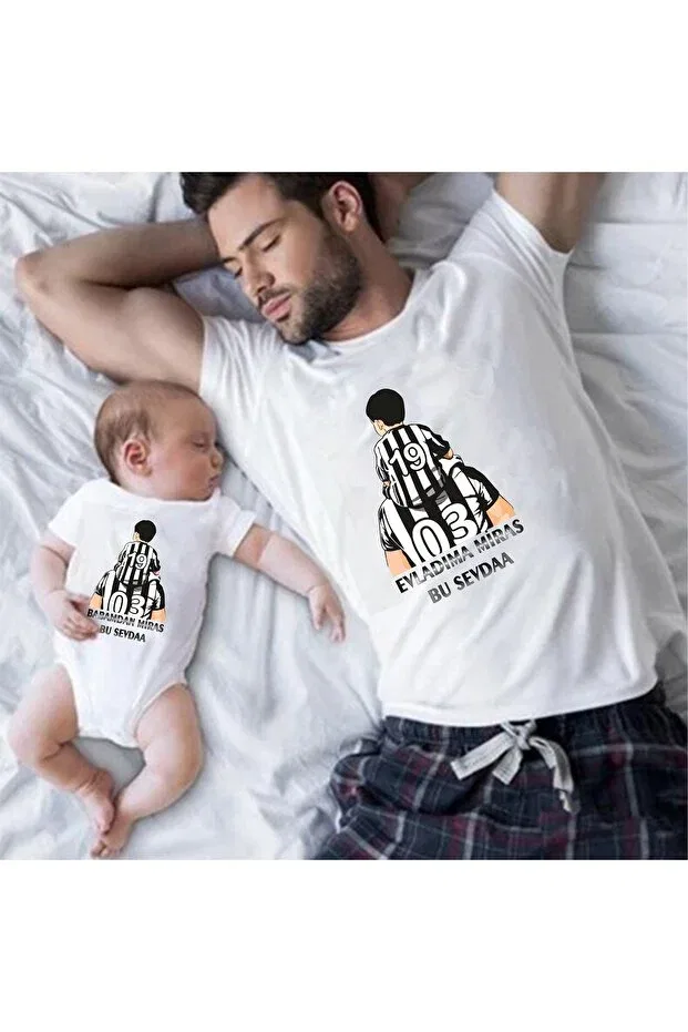 Детская футболка для мальчиков с принтом Fan Black And White Dad Baby T-Shirt Zibin Combination Venüsdijital, White
