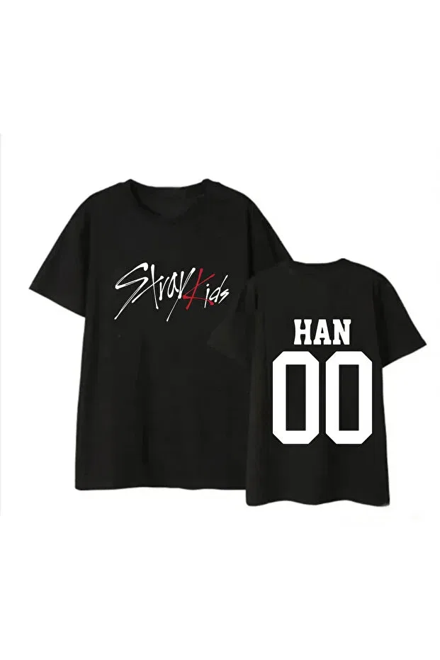 Детская футболка с принтом для мальчиков Han Straykids K-pop Korean Group Printed Magors, Черный