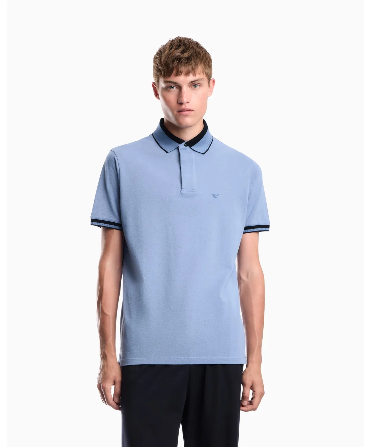 Мужская хлопковая поло с коротким рукавом EMPORIO ARMANI, Blue