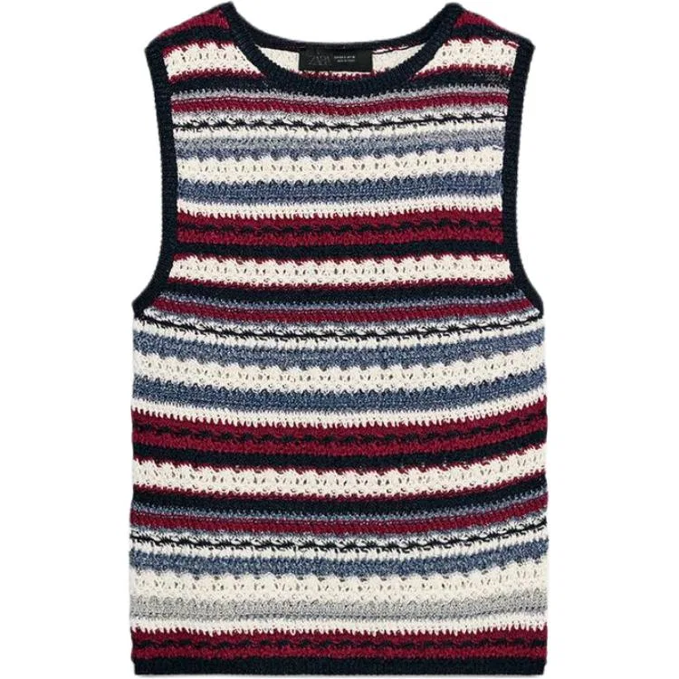 Женская майка без рукавов с круглым вырезом Deep Red/Light Beige Yellow ZARA, Deep Red/Light Beige Yellow