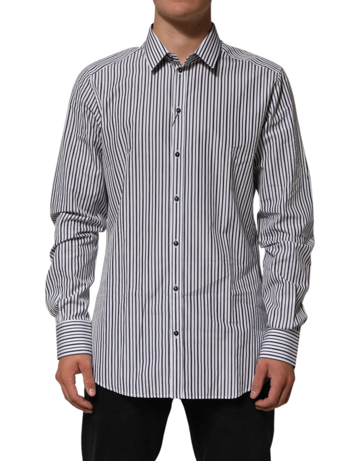 Мужская рубашка с принтом полоска GOLD Dress Shirt Dolce & Gabbana, Black and White
