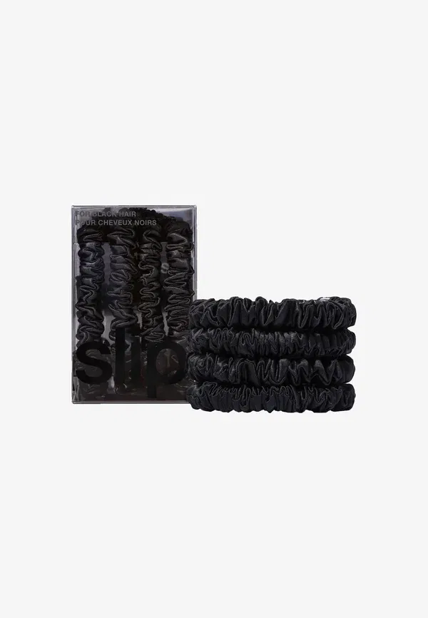 Набор шелковых резинок для волос Pure Silk Skinny Scrunchies Slip, Black — фото 2