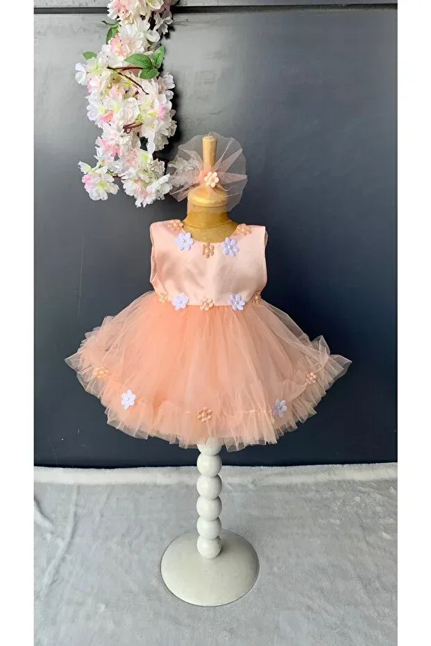Детское платье для девочек с цветочным принтом Petite pompom baby girl newborn floral mevlüt dress special day outfit Harry&Millie, Salmon