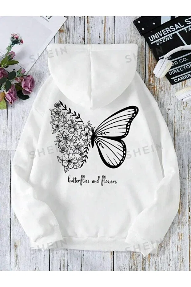 Детское худи для девочек с принтом Oversize hooded children'ssweatshirt- butterfly printed hoodie Keywest, White