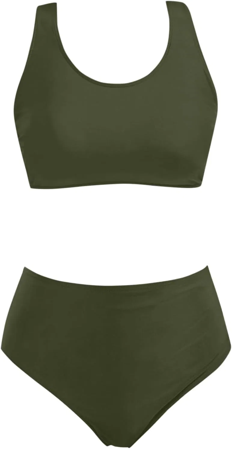 Женский бикини-комплект с высокой талией Bikini, Army Green — фото 2