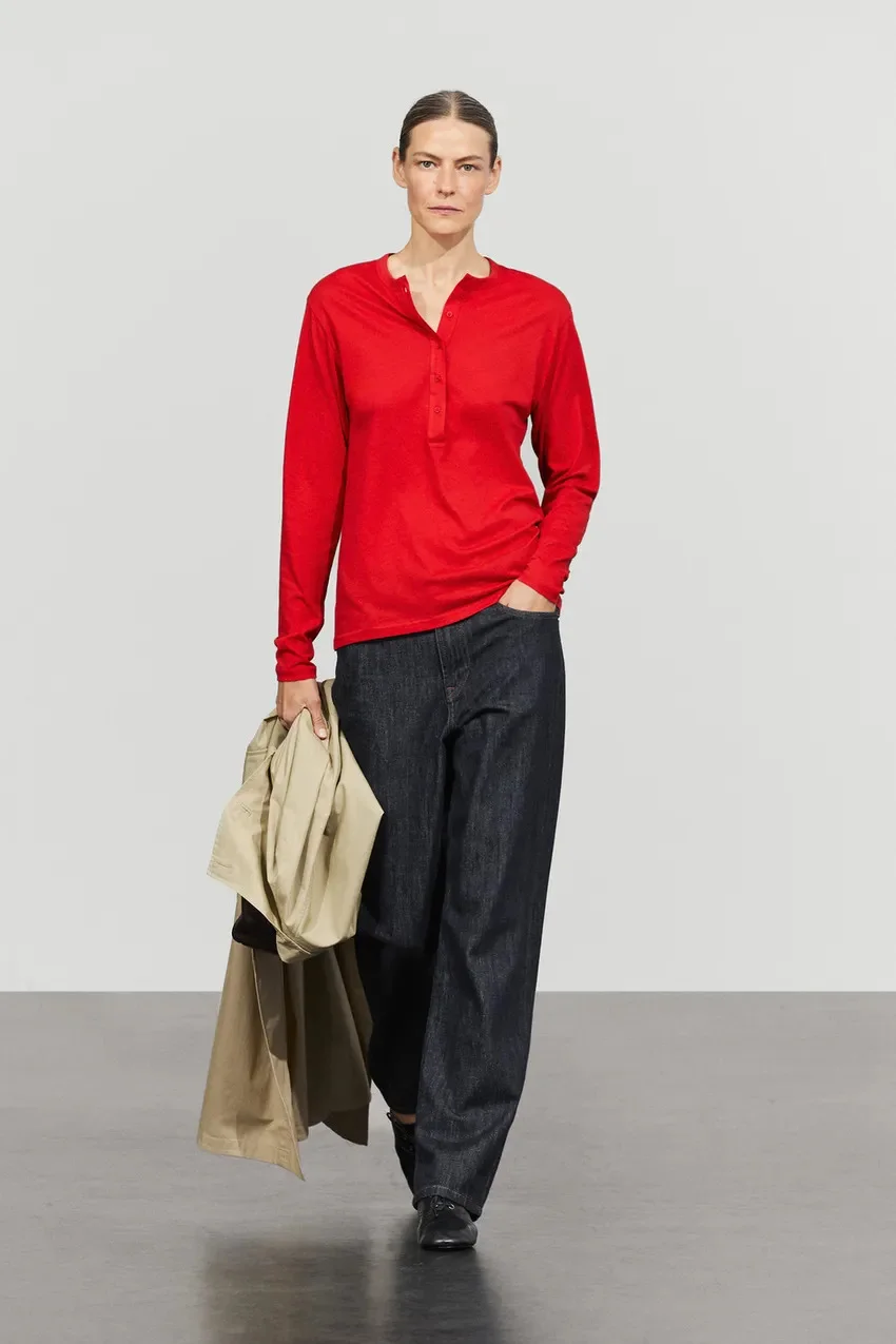 Лонгслив Massimo Dutti 100 % Cotton Baker, красный — фото 2