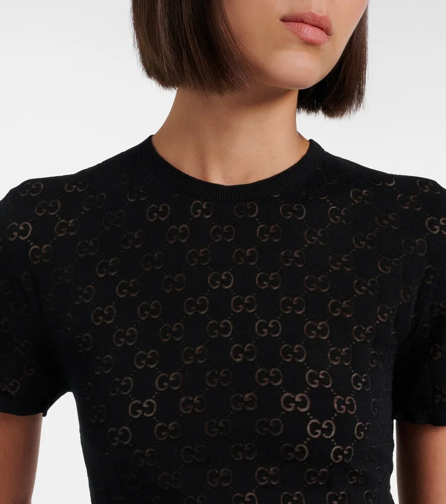 Футболка GG из смесовой хлопковой ткани с вытравленным рисунком Gucci, черный — фото 3