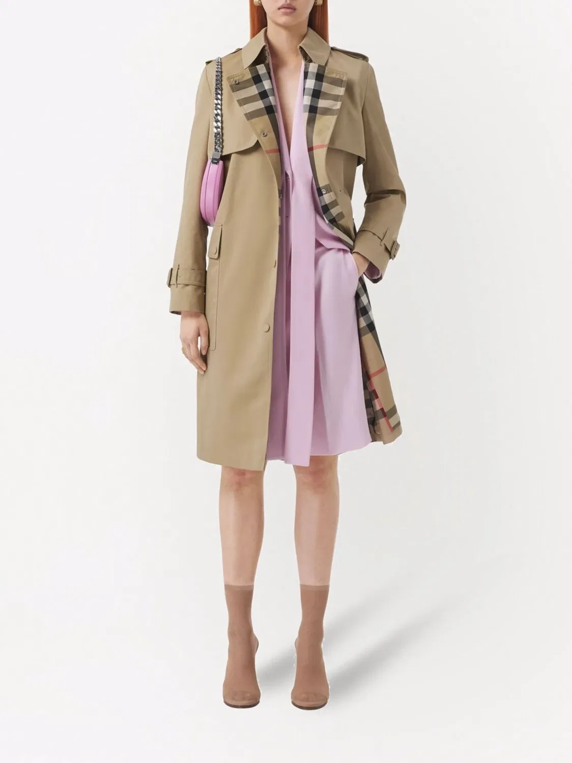 Тренч с клетчатым лацканом Burberry, коричневый — фото 2