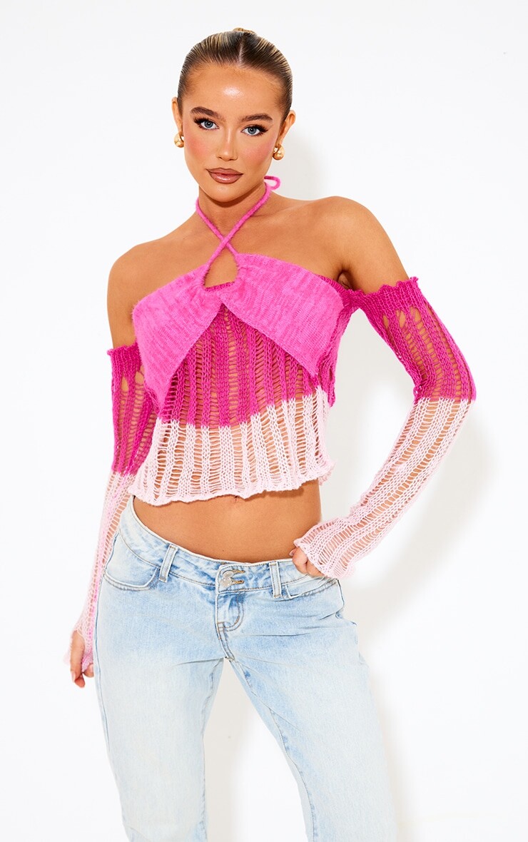 

PrettyLittleThing Розовый контрастный трикотажный топ с рукавами