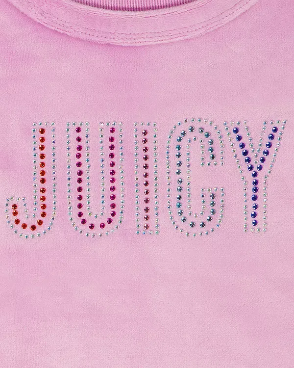 Детский комплект из велюра с принтом Rhinestone Logo Juicy Couture, Prism Pink — фото 3