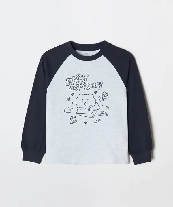 Футболка с длинным рукавом с принтом, Kids, Spao Kids, меланжевый серый — фото 2