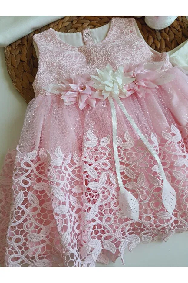 Детский комплект для девочек кружевной Mevlüt Dress Pileki Baby, Pink — фото 4