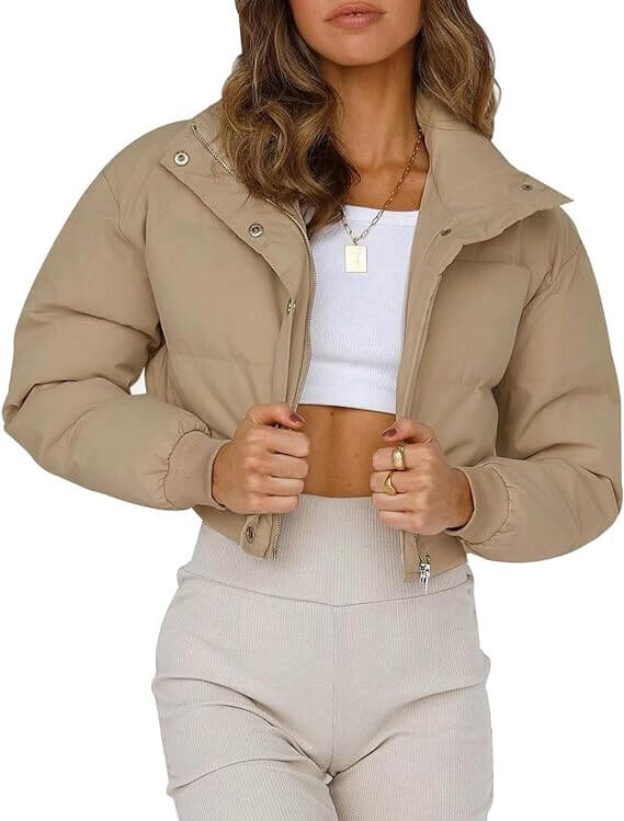 

Куртка Gihuo Women's Cropped Puffer, хаки