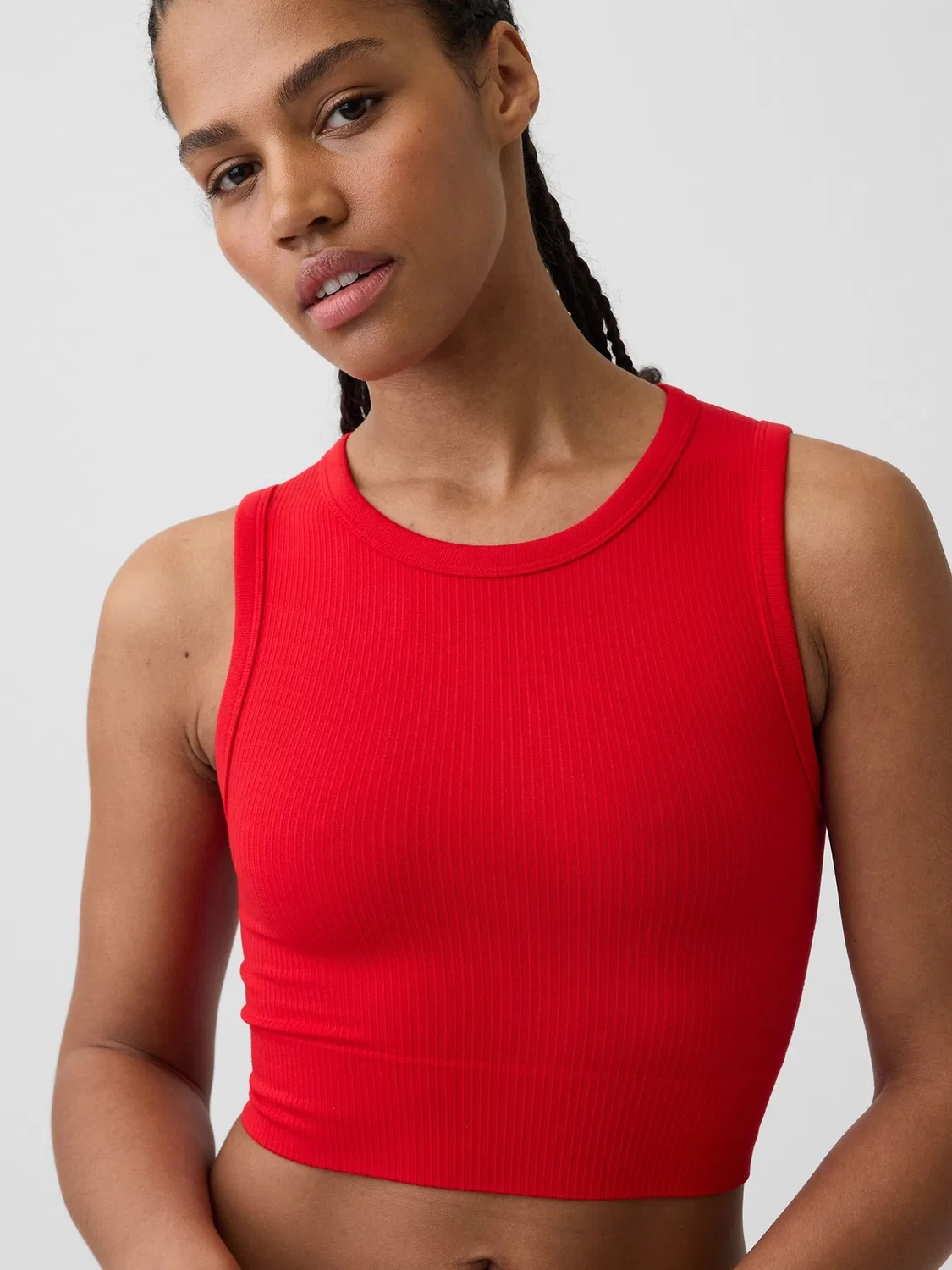 Топ-майка с ребристой вязкой, модель Seamless Rib Crop Tank Vest Gap, красный