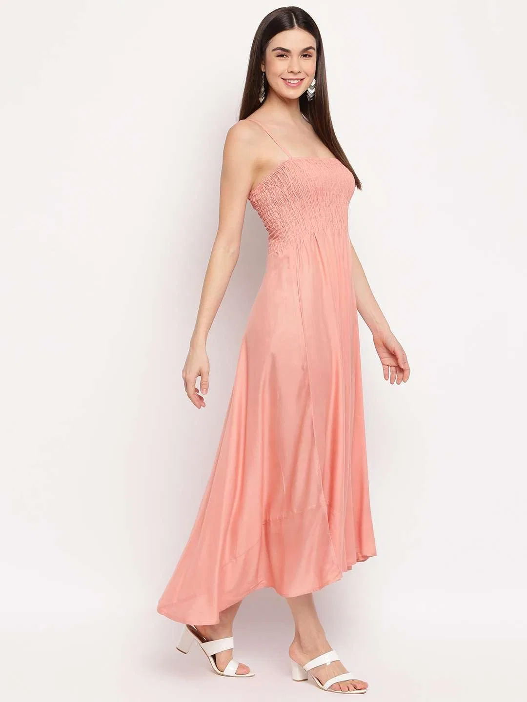 Женское расклешенное платье на бретелях Rianshi Craft, Peach — фото 4