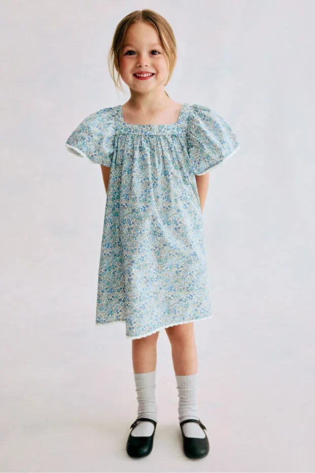 Детское платье для девочек хлопковое H&M, Light Turquoise Floral