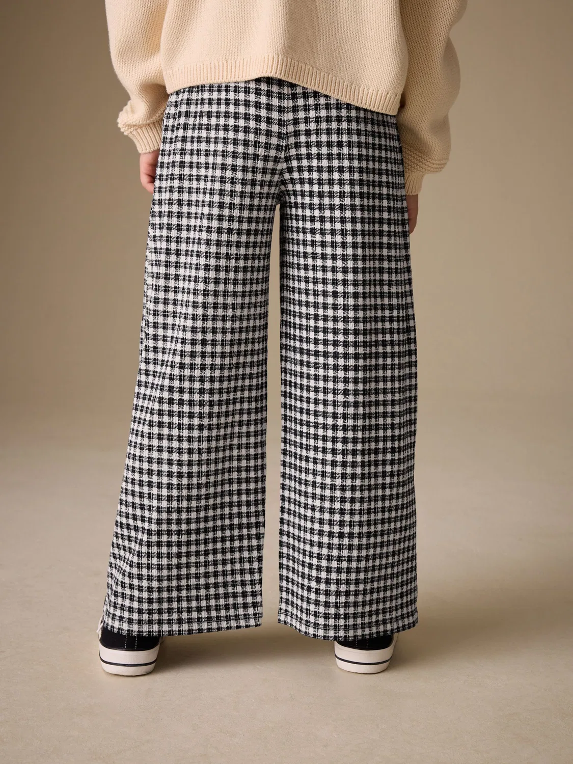 Брюки широкие, клетка, Wide Leg Textured Next, черно-белая клетка — фото 3
