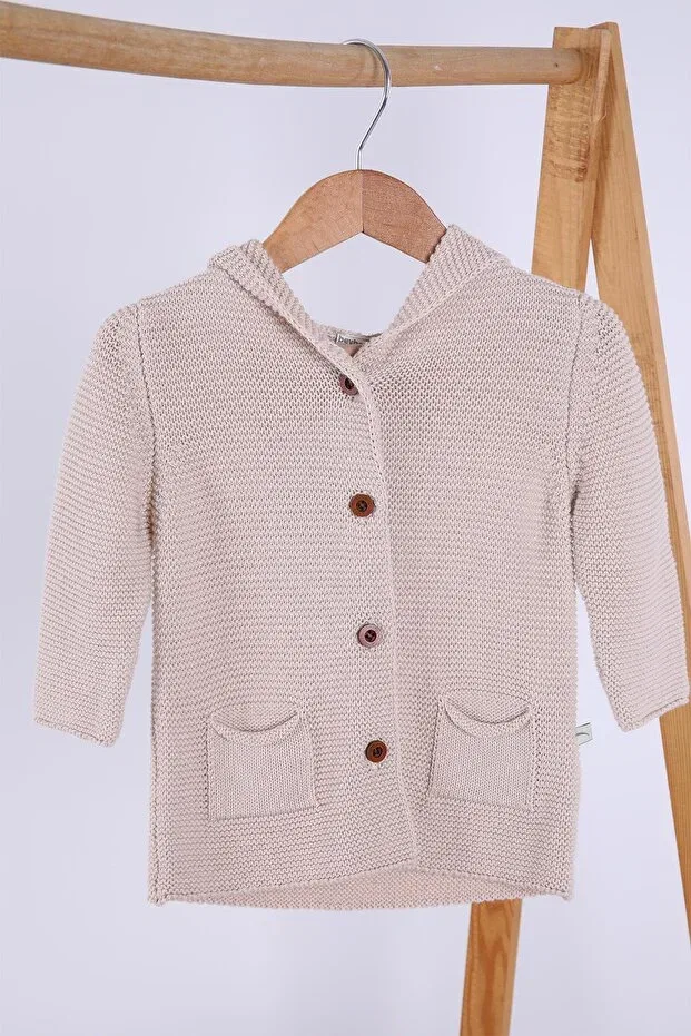 Детский кардиган с капюшоном хлопковый Basics Babyhola, Beige — фото 2