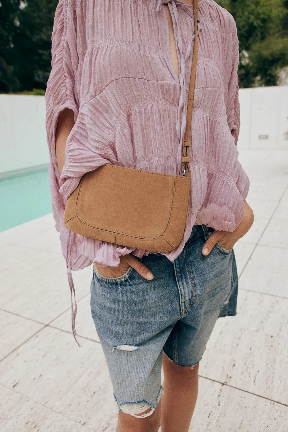 Текстурированный топ в стиле "кейп-код" ZARA, Lilac — фото 3