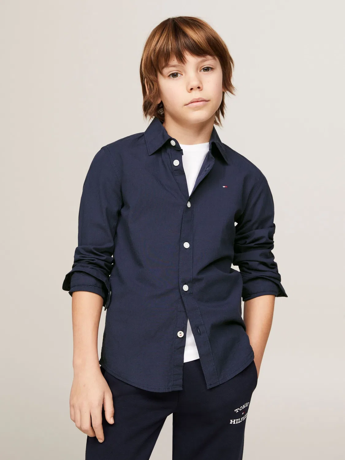 Рубашка из хлопка с эластаном Tommy Hilfiger, синяя