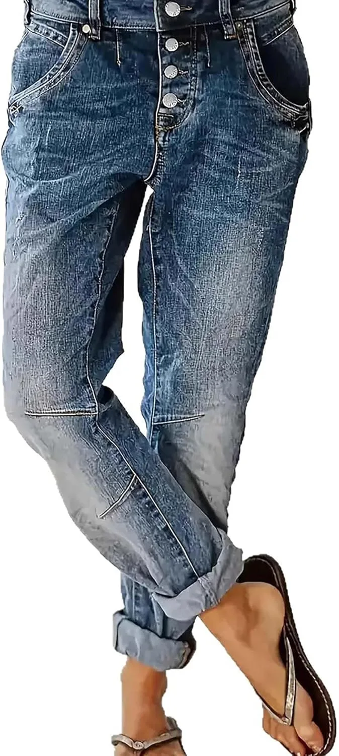 

Женские джинсы Mid Rise Boyfriend Straight Leg с эффектом потертости TACSTRUN