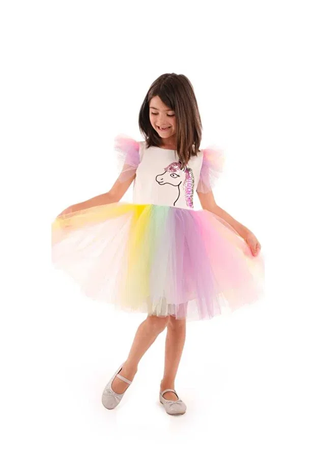 Детское платье для девочек с пайетками Sequin Colorful Unicorn Lunas Tekstil, Multicolor — фото 2