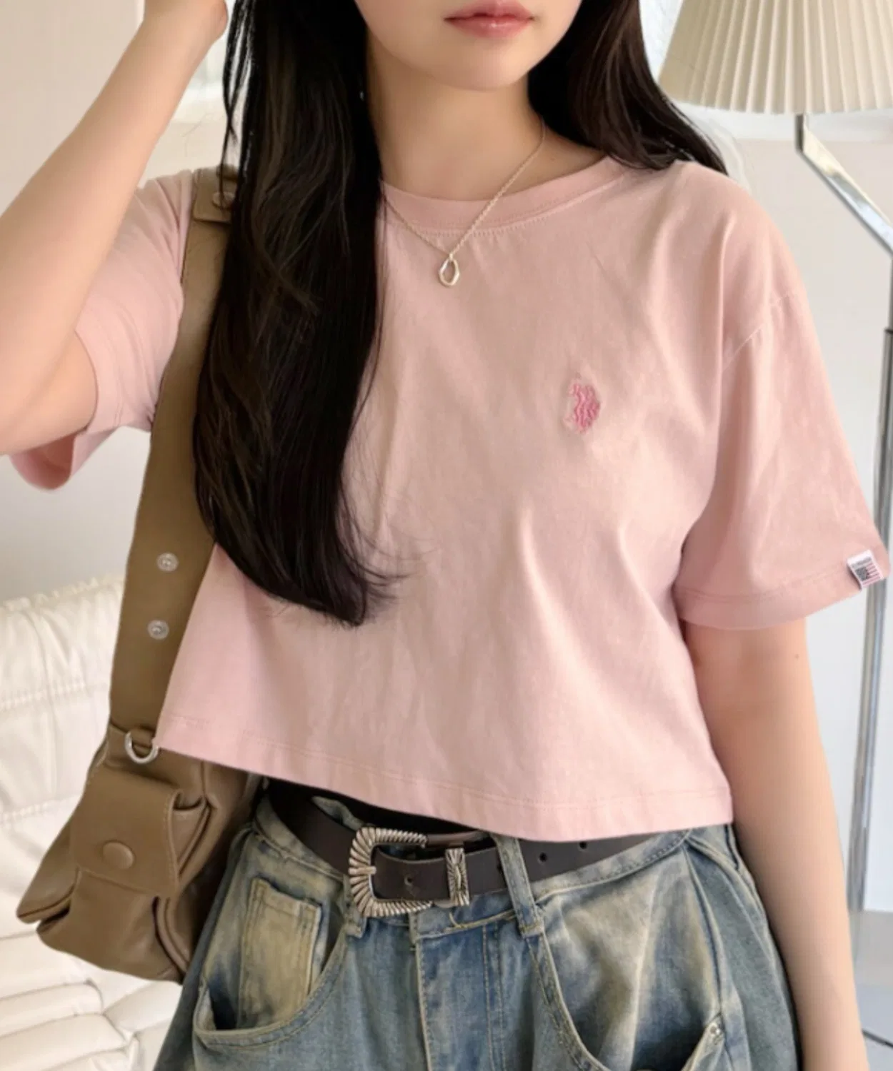 Женская футболка с коротким рукавом, хлопковая, кроп-топ U.S. POLO ASSN., Pink