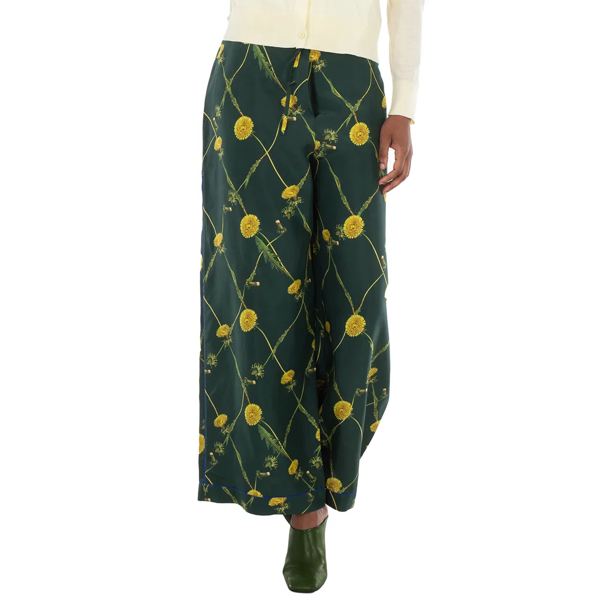 Брюки клеш из шелка с цветочным принтом Dandelion Floral-Print Flared Trousers Burberry, Ivy