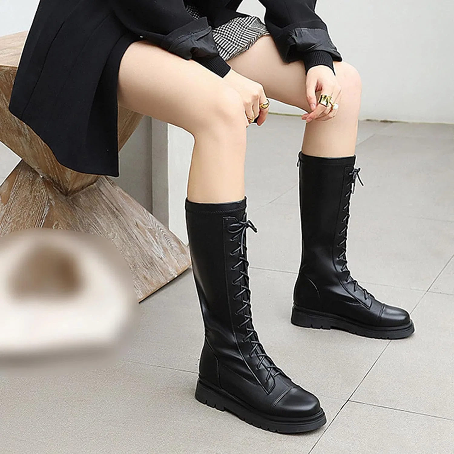 Детские ботинки для девочек с боковой молнией, модель Combat Boots, PU-кожа — фото 4
