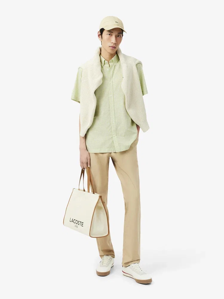 Рубашка с коротким рукавом хлопковая в клетку LACOSTE, Green — фото 4