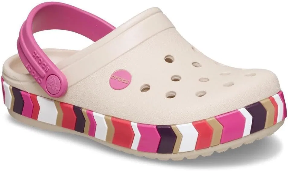 Детские сабо с принтом Crocband Chevron Band Clog K Crocs, Frappé Quiet Rose — фото 2