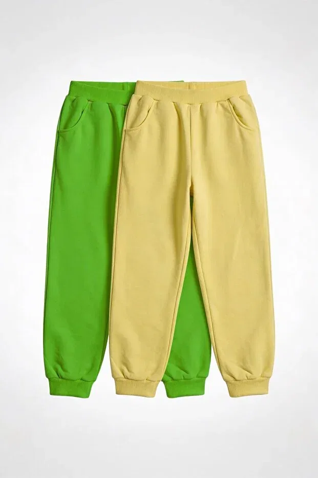 Детские спортивные штаны для девочек с основным кроем Set of 2 Perendi, Yellow-Pistachio Green