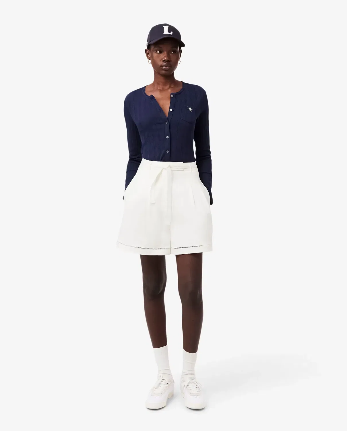 Бермуды Lacoste Blanco из смесового льна, свободного кроя