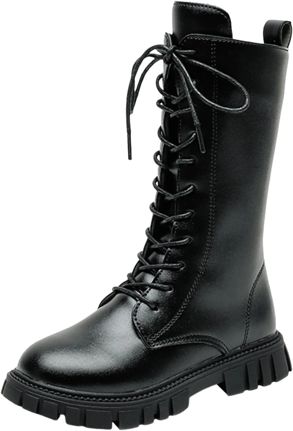 Детские ботинки для девочек на шнуровке с боковой молнией, модель Combat Boots, PU кожа