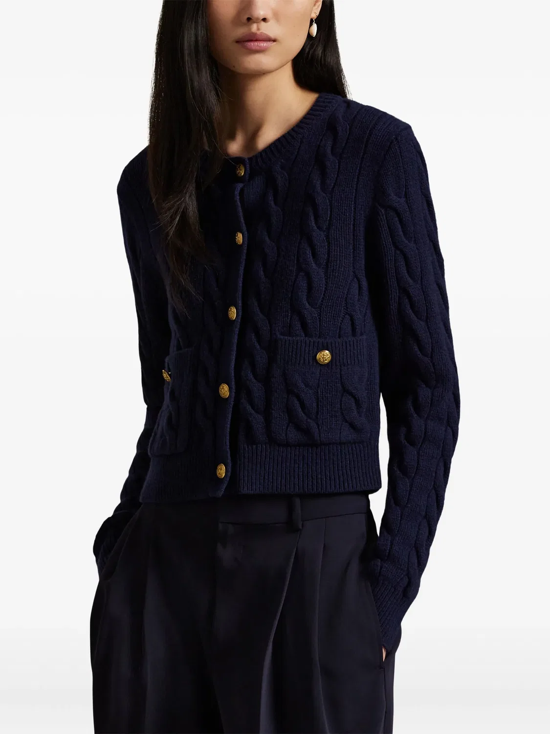 Кардиган из косички темно-синего цвета Polo Ralph Lauren, темно-синий — фото 3