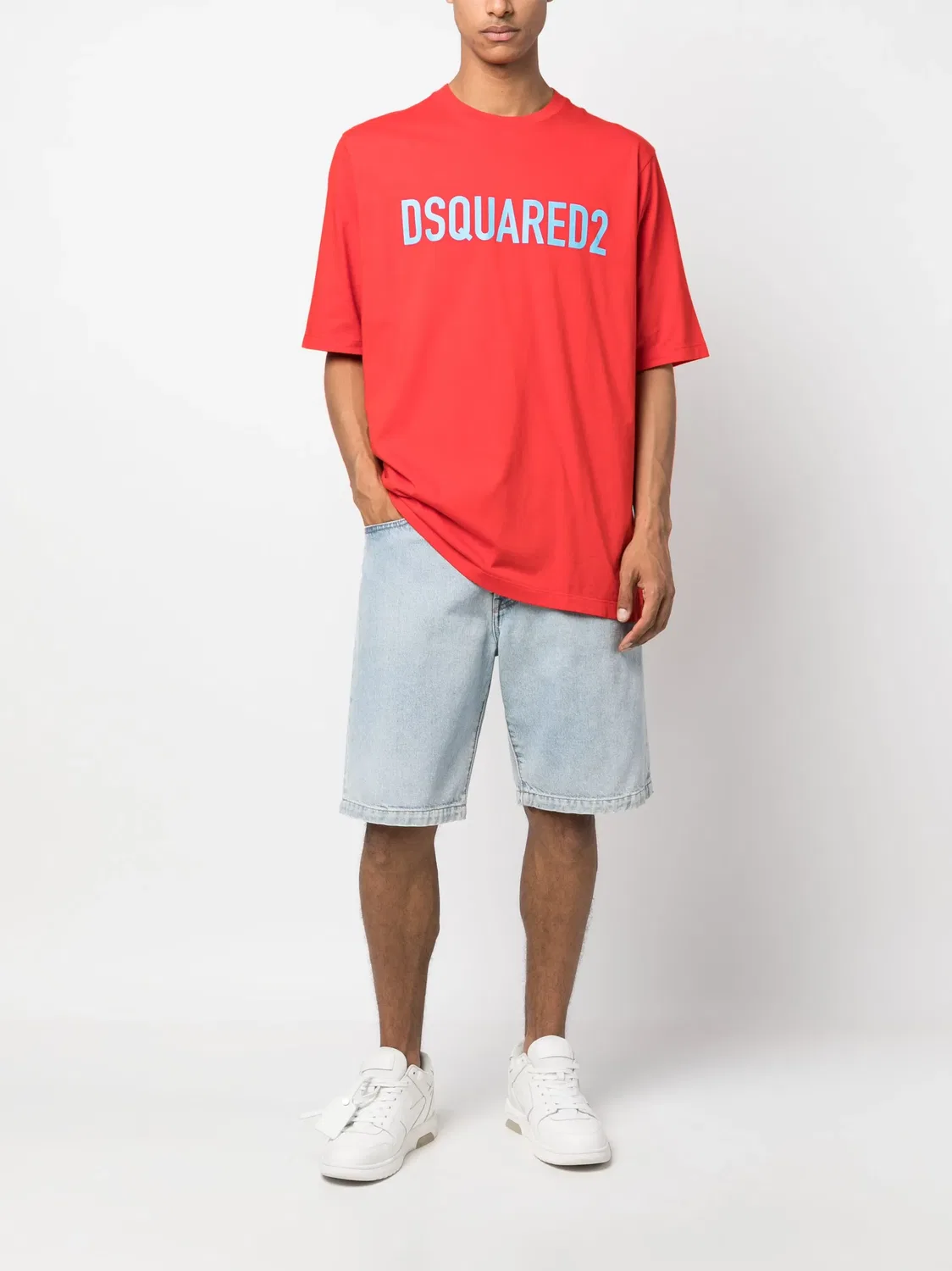 Футболка с Логотипом Из Хлопка DSQUARED2, ярко-красный/светло-голубой — фото 3
