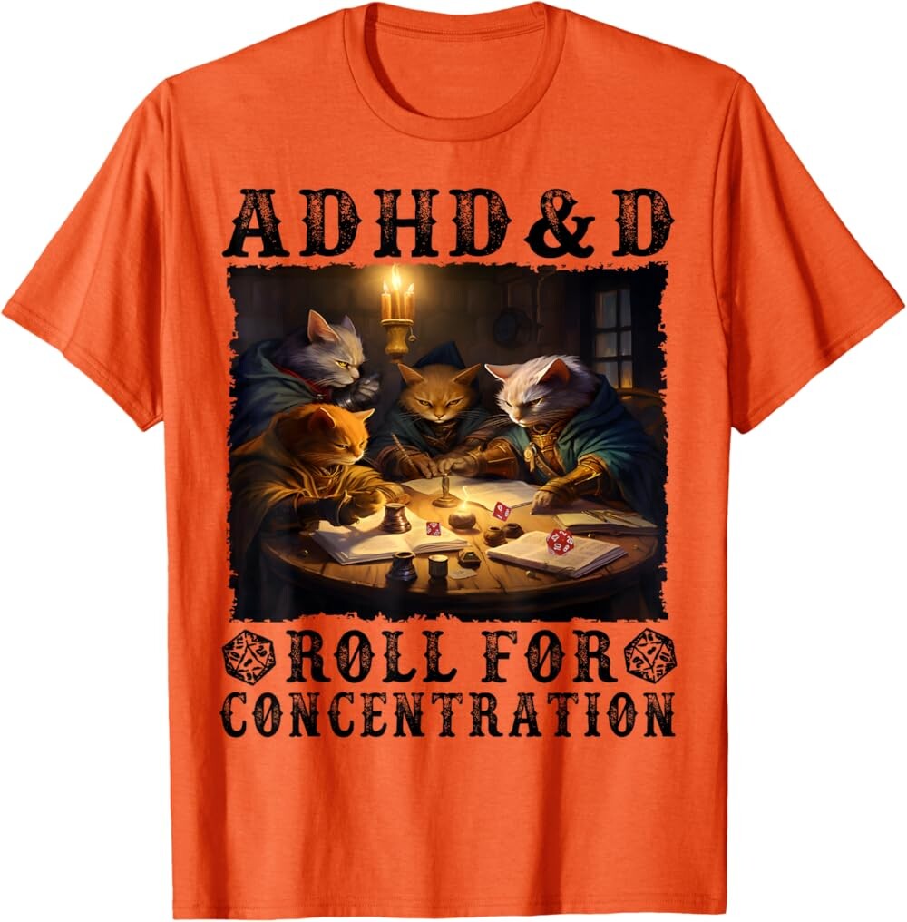 

Мужская футболка Funny Tees Gamer RPG Apparel Cats RPG Gamer Roll For Concentration, оранжевый