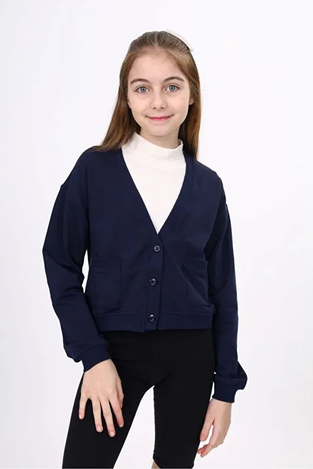 Детский вязаное кардиган для девочек с v-образным вырезом Navy Blue Toontoy, Navy Blue