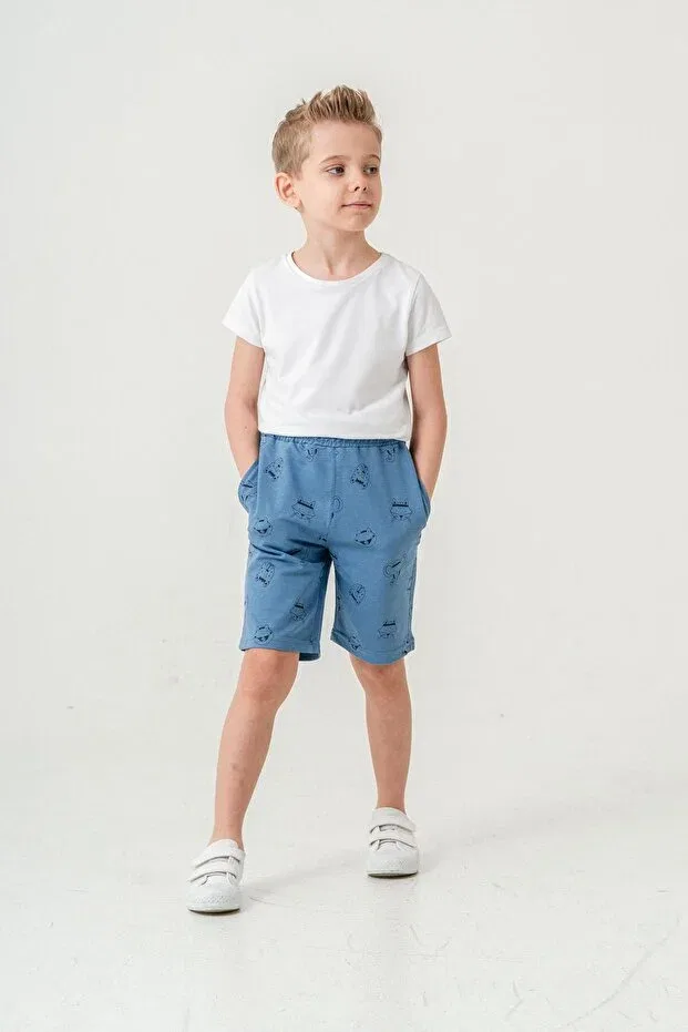 Детские шорты для мальчиков с принтом All Area Cat Printed Mışıl Kids, Element Blue — фото 3